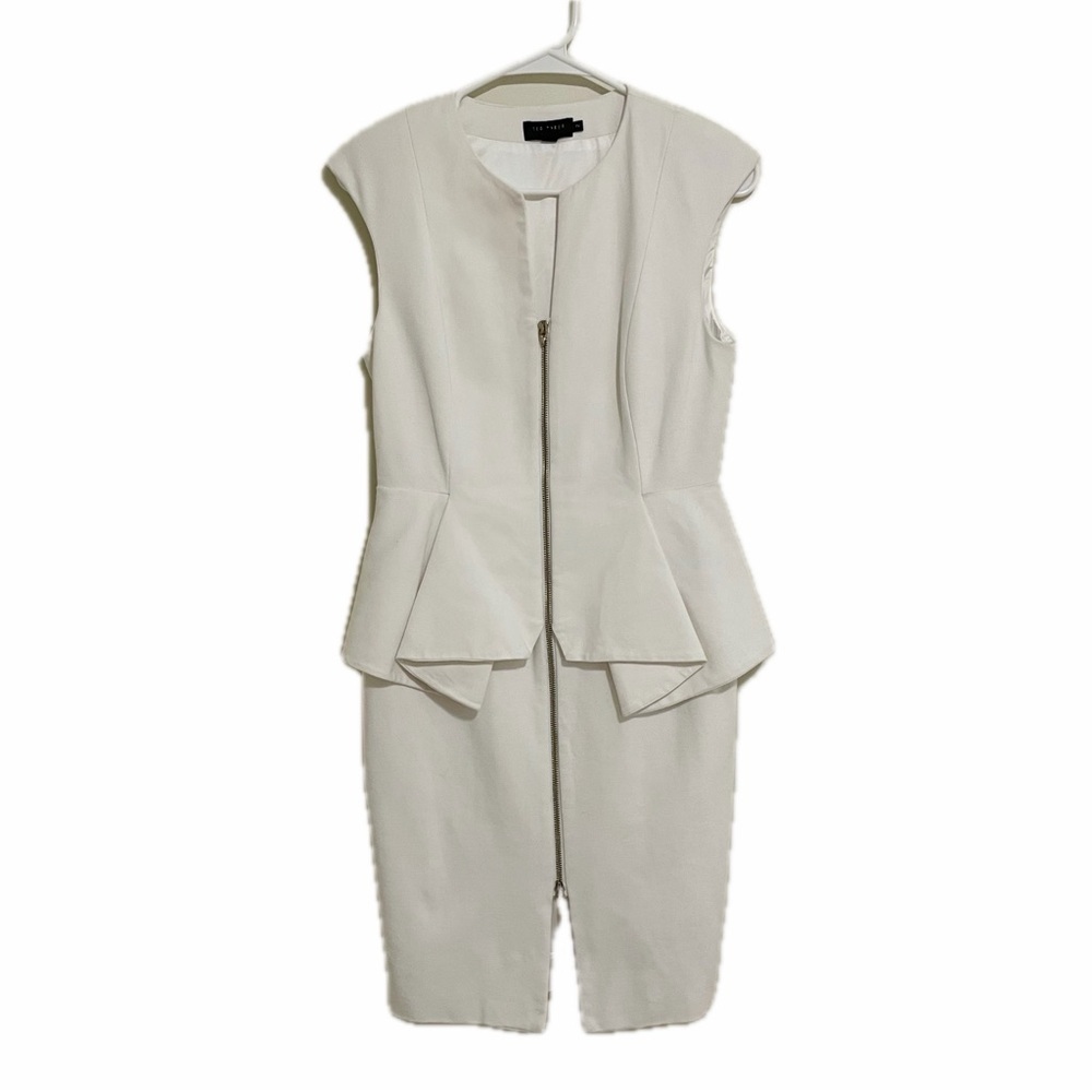 Ted Baker Janthum White Double-Zip Peplum Sheath Dress Size 2 - Picture 2 of 12